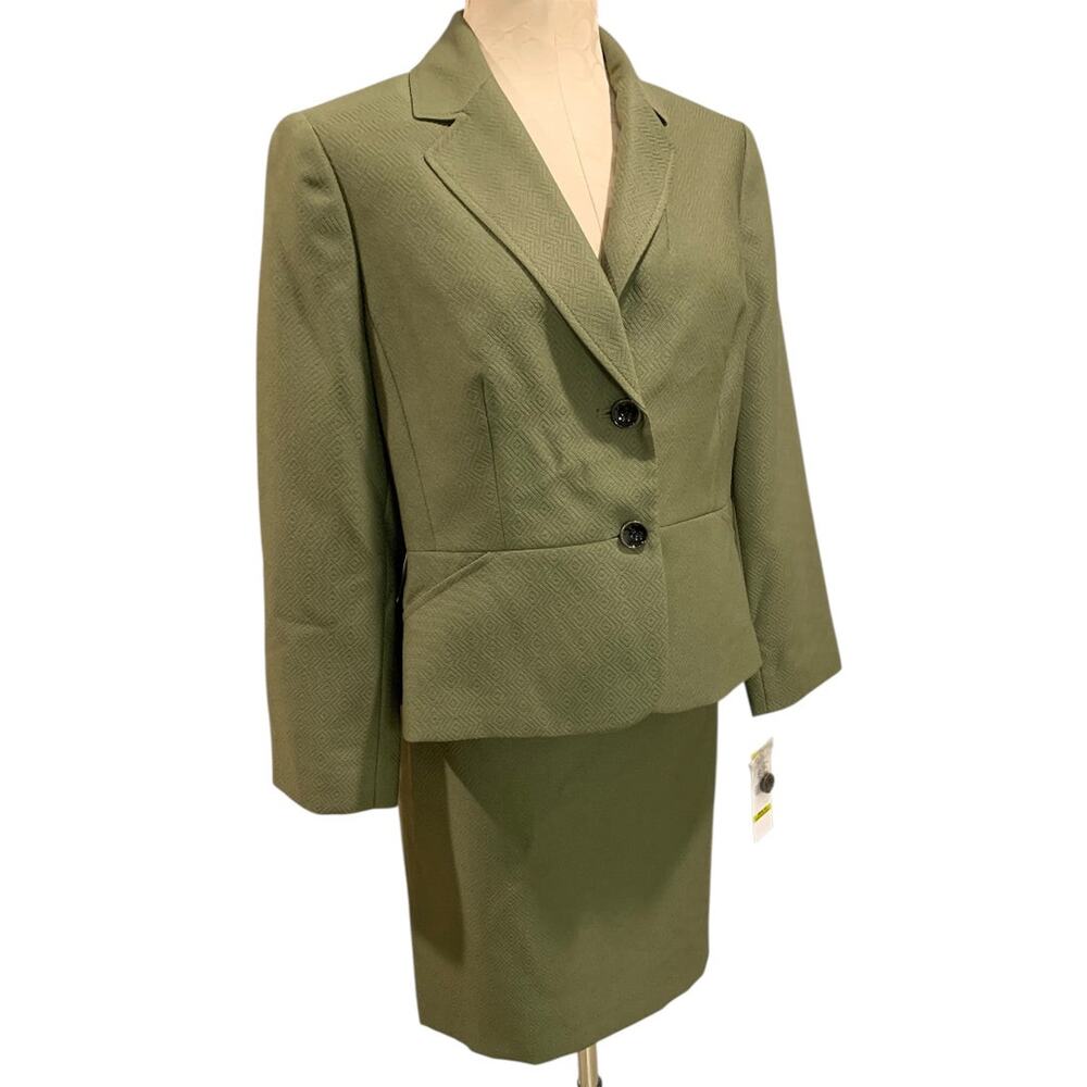 Size 14P Le Suit Petite New Womens Green Skirt Suit Jacket Blazer Olive Green - Picture 2 of 10